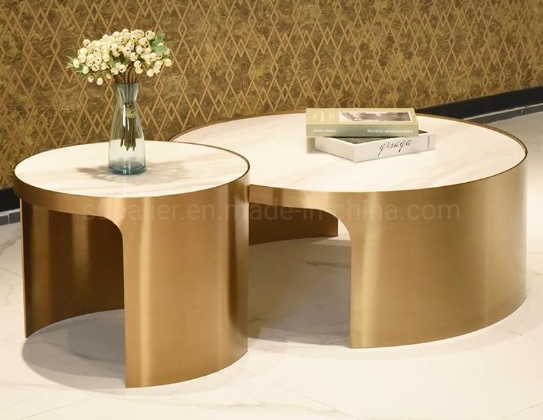 2020 Artificial Marble Top Metal Gold Round Coffee Table