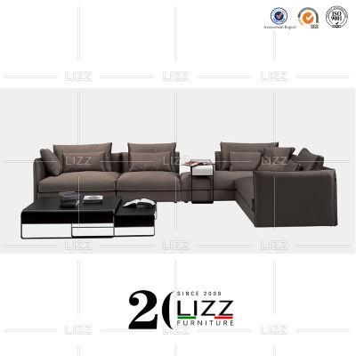 Exclusive Contemporary Sectional Living Room Furniture Italian Top Grain Leather Coffee Color Sofa Set