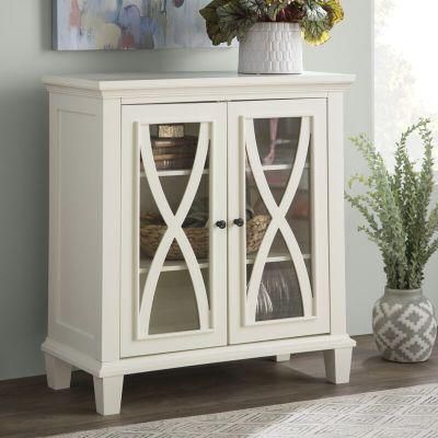 Modern Antique Furniture White UV Painting 2 Door Accent Storage Cabinet Living Room Furniture with Glass Door