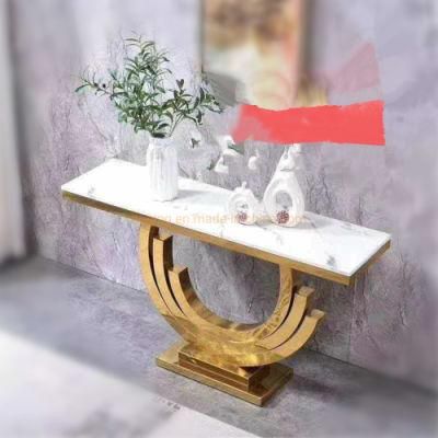 Collection Furniture Brass White Marble Rectangle Side Table Modern Hotel Banqet Table