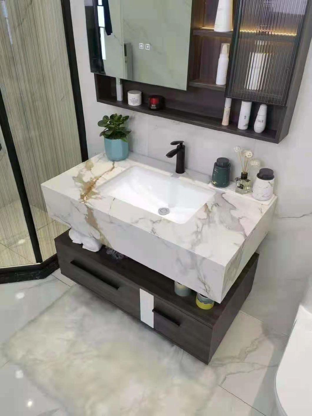 Wall White Marble Counter Ceramic Basin Modern Hotel Bathroom Furniture