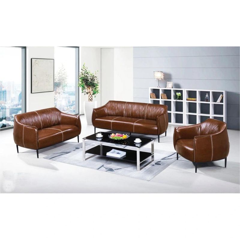 Sz-Sf818A Office Furniture Brown Leather Sofa Set