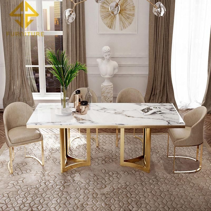 Classical Style Popular Stainless Steel Frame MDF/Marble Top Dining Room Table Sets Home Furniture