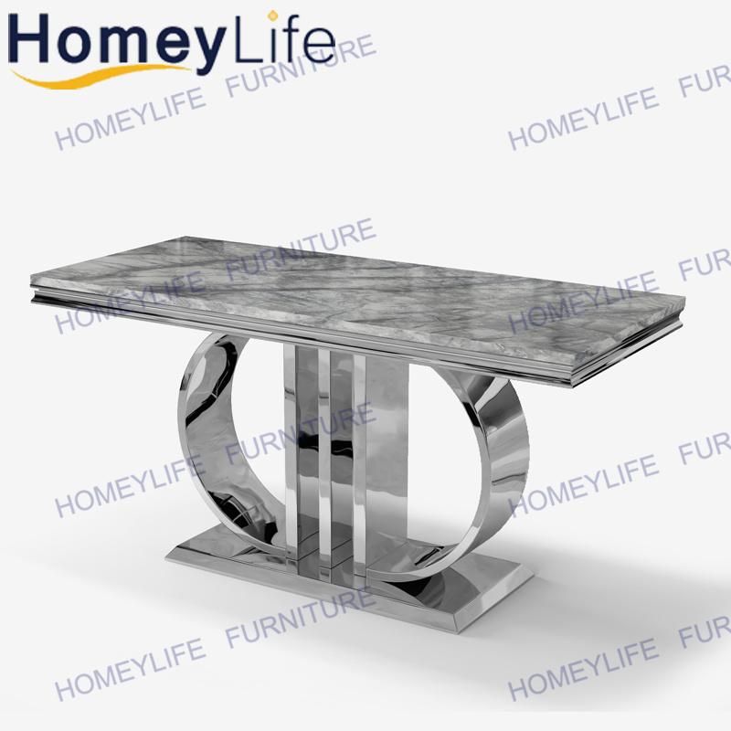 Modern Rectangle Long Size Marble Top Stainless Steel Dining Table