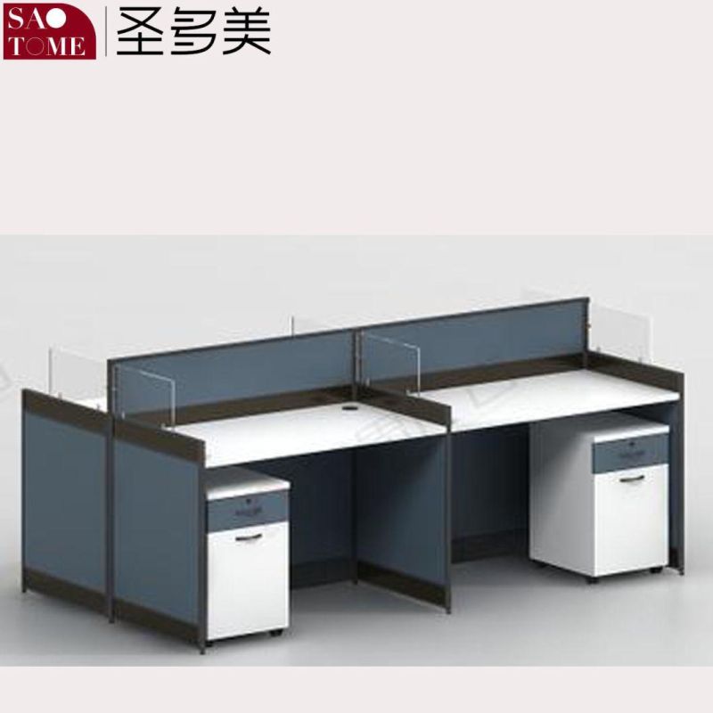 Office Furniture Four-Person Card Slot with Movable Cabinet Log Color Office Desk