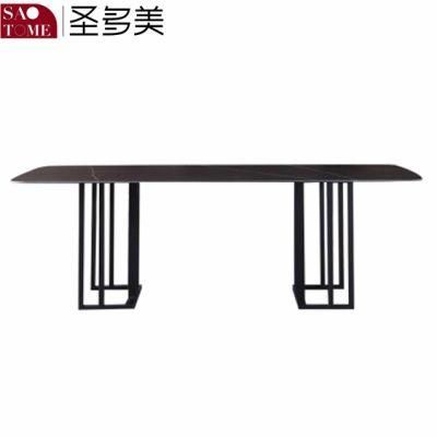 Modern Rock Board Furniture Carbon Steel Square Tube Vertical Bar Dining Table