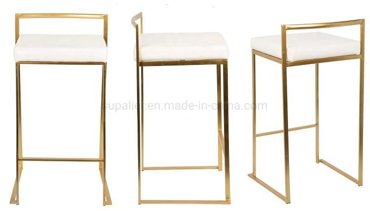 Metal Frame White Cushion Bar Stools with Lower Back