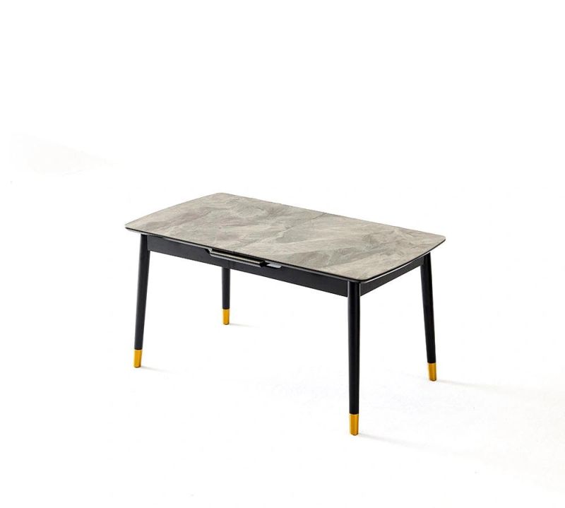 Solid Wood Legs Restaurant Furniture Grey Marble Dining Table