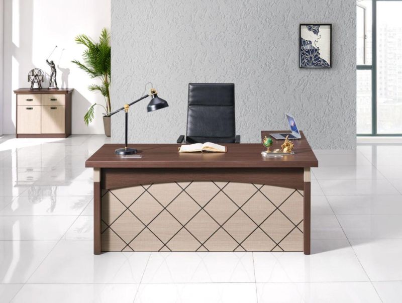 Luxury Modern Design L Shaped Wooden Executive Office Table with Mobile Pedestal
