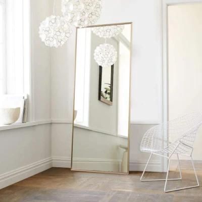 Gold Rectangle Framed Mirror Full Length Dressing Mirror Standing Floor Mirror Full Body with Standing Holder Home Decoration