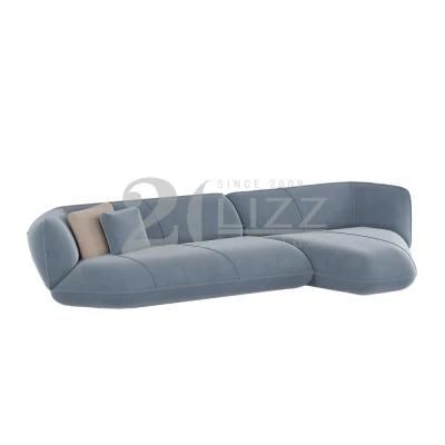 Modular Modern Home Furniture Leisure Living Room Velvet Couch Popular L Shape Fabric Sofa Set with Bean Bag