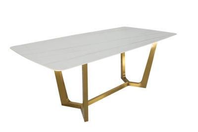 Modern Golden Frame Tempered Glass Faux Marble Dining Table Restaurant for Home Living Room Furniture