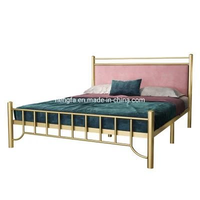 Nordic Modern Bedroom Furniture Full Size Velvet Metal King Bed