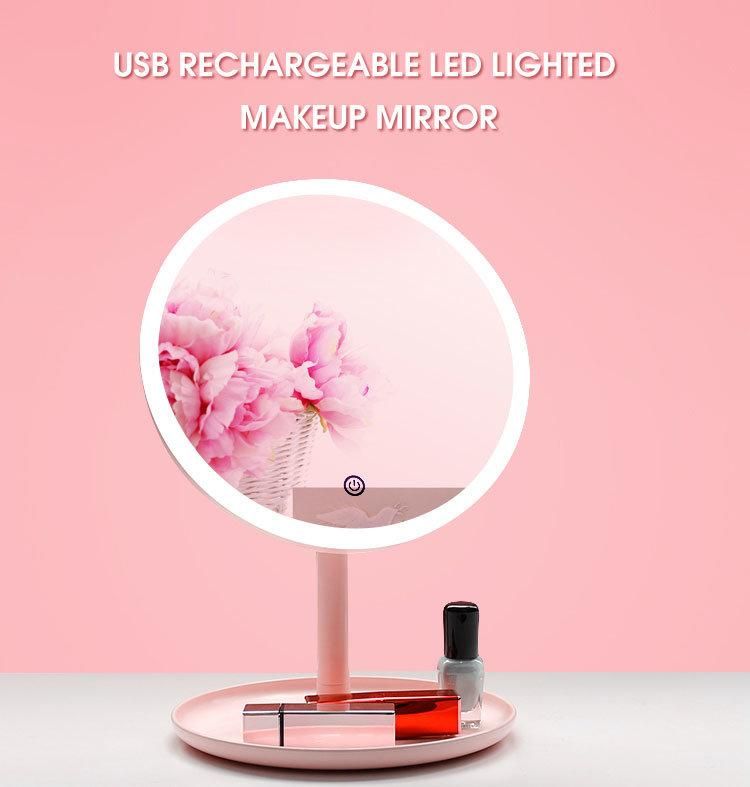 Beautiful Compact Round Plastic Table Desktop Makeup Mirror with LED
