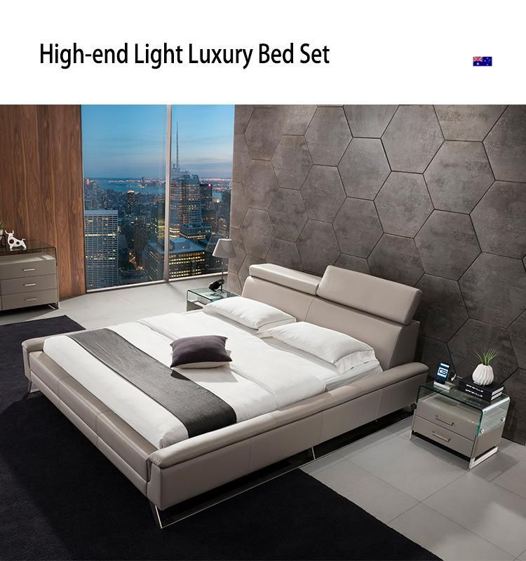 Wholesale Adjustable Headrest King Size Leather Soft Bed Bedroom Set Home Furniture Gc1715