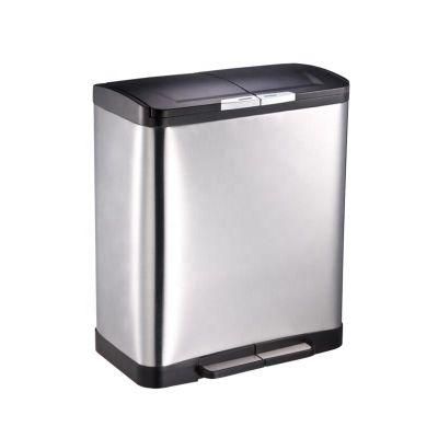 Modern Rectangle Two Compartments Stainless Steel Trash Can