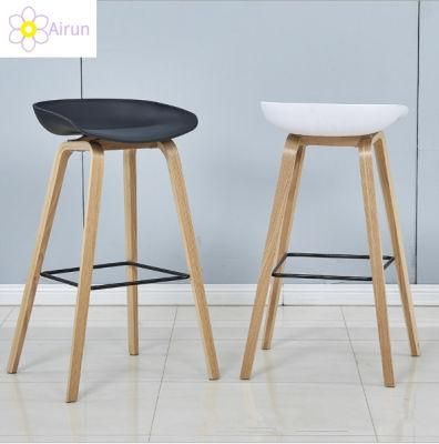 Popular Ins Style Solid Wood European Wrought Iron Modern Minimalist Bar Stool Chairs High Stools Bar Stools