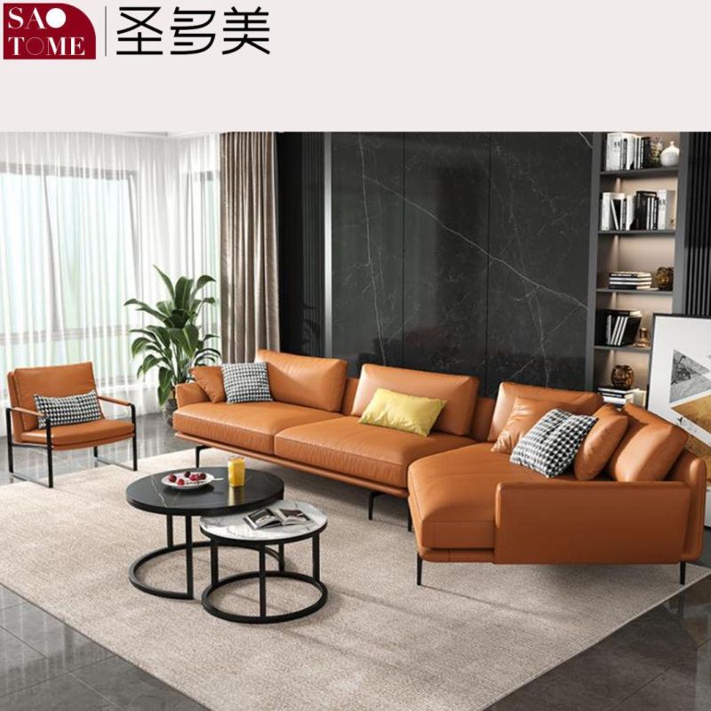 Modern Hotel Home Living Room Furniture Solid Wood Frame Leather 1+2 Modular Sofa