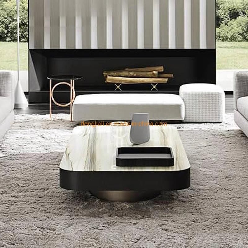 Coffee Table with Imported Smoked Wood Veneer, Stainless Steel Grey Titanium and Natural Jazz White