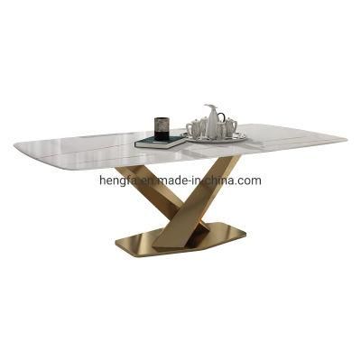 Living Room Sets Furniture Modern X-Shape Stainless Steel Marble Dining Table
