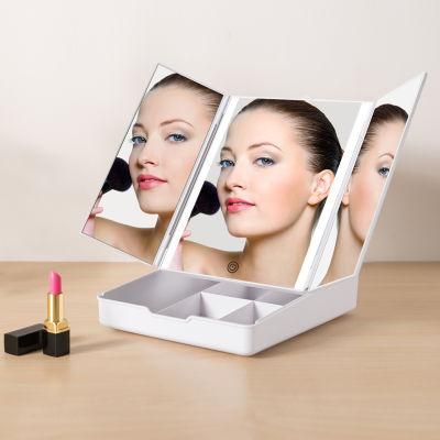 Square Makeup Cosmetic Box Table Mirror with Organizer