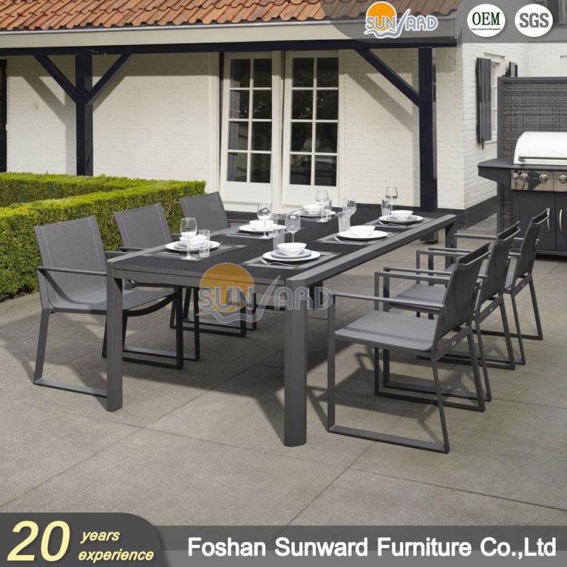 Wholesale Customized Garden Hot Sale Resort Hotel Outdoor Leisure Patio Dining Restaurant Aluminum Balcony Textliene Fabric Chair and Table Furniture