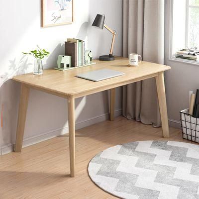 Simple Wooden Writing Desk - Freestanding Modern PC Laptop Computer Workbench with Solid Wood Legs for Home Office