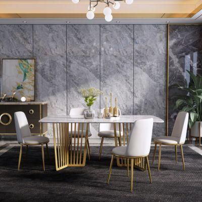 Ergonomic Design Luxury Metal Steel Marble Rectangle Dining Table Restaurant Furniture