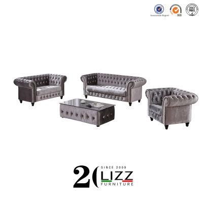 Modern Living Room Furniture Grey Velvet Fabric Couch