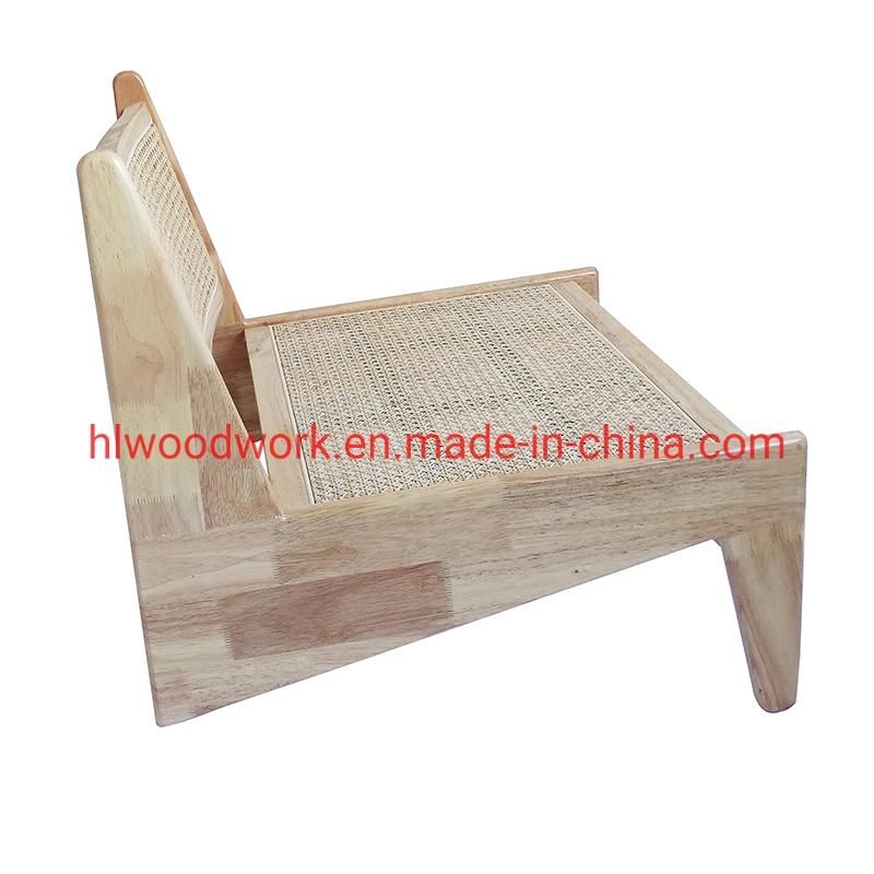 Rattan Leisure Chair Rubber Wood Frame Natural Color Living Room Chair Resteraunt Furniture