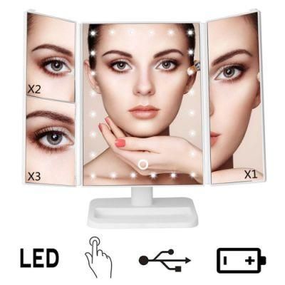LED Light USB Charge Folding Make-up Mirror Cosmetic Mirror