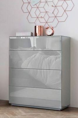 Bedroom Gray Glass Drawer Chest Side Table Mirrored Furniture Cheap