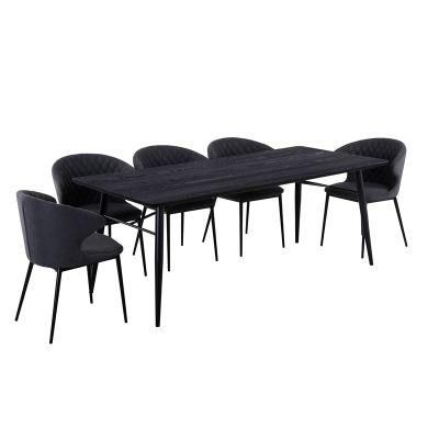 New Design Classic Relieve Stress Black Wood Dining Table and Wing Back Ergonomic Chair Set for 4 People Family Use