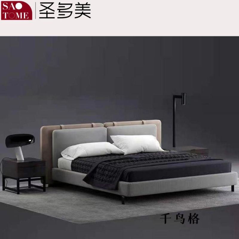 Modern Luxury Wooden Metal Steel Bed Frame Bedroom Dark Grey Leather King Bed