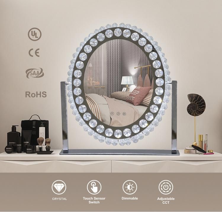 Crystal LED Makeup Vanity Mirror with Lights Dimmable and Touch