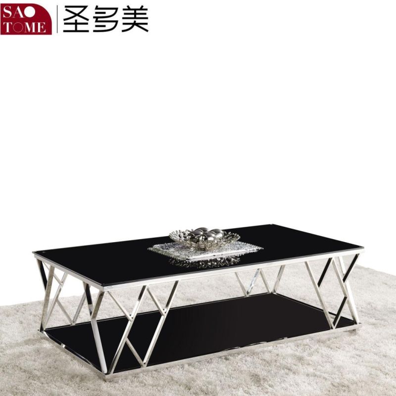 Modern Hotel Living Room Furniture Stainless Steel Black Glass Console Table