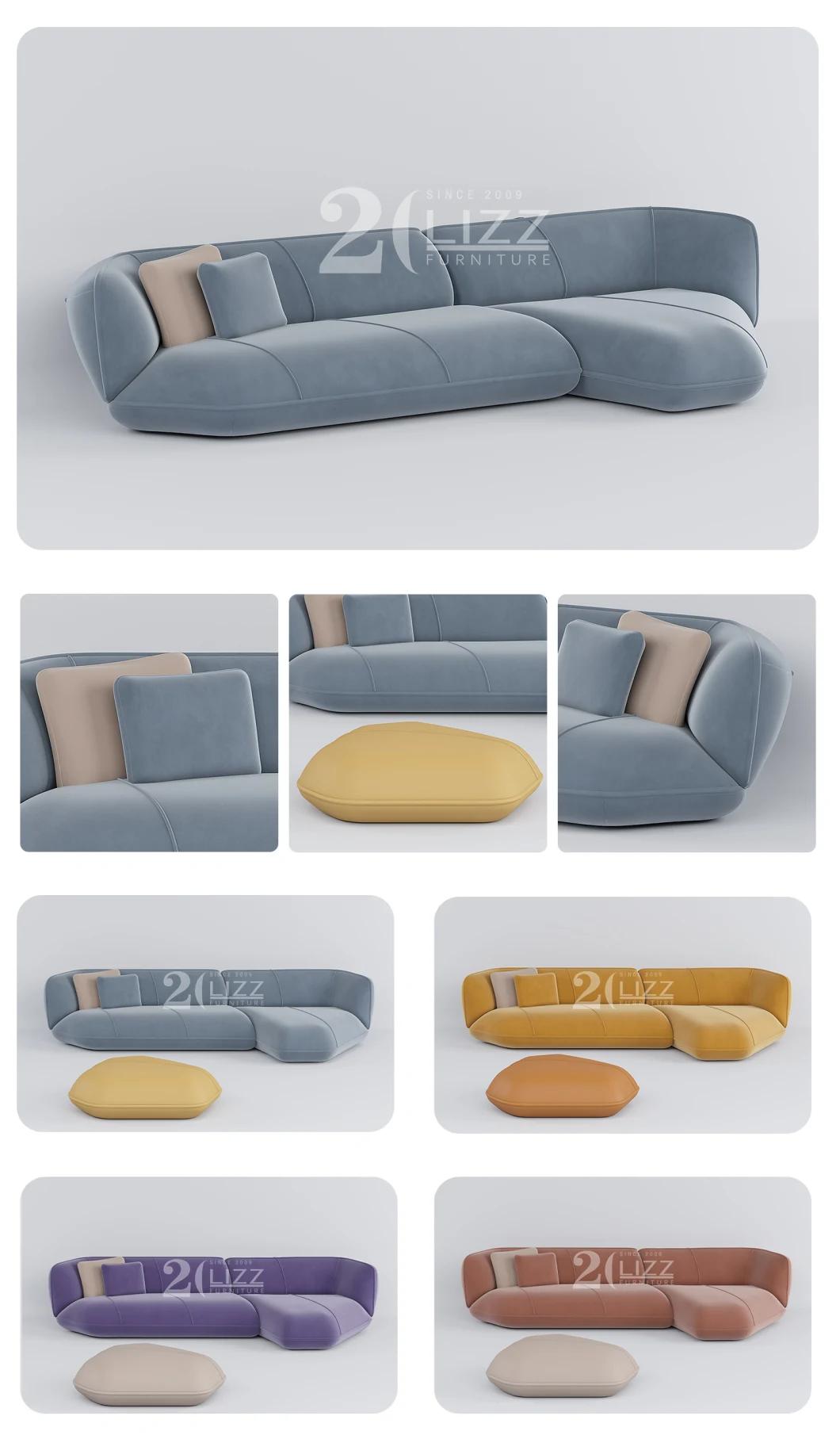 Italian Original Minimalist Design Fabric Couch Living Room Sofa with Round Ottoman for Home Furniture