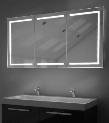 Triple Door Surface Mounted Wall Hanging Bathroom Kitchen Used LED Mirror Cabinet with Light