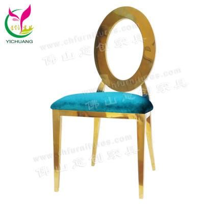 YCX-SS28-01 Modern Blue Velvet Fabric Gold Metal Dining Chair for Wedding