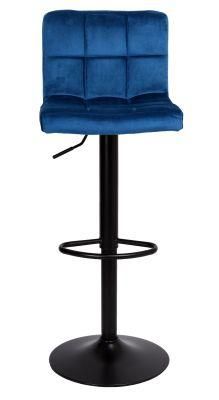 Modern Square Velvet Adjustable Bar Stool with Backrest Counter Height Swivel Stool