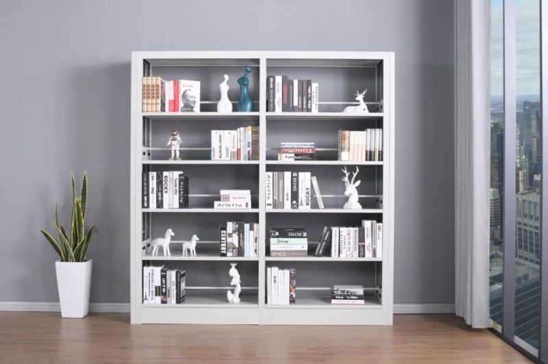 Metal 5 Tier Bookshelf Double Sided Library Bookcase