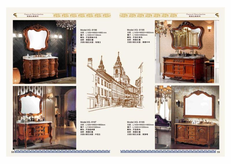 European Standard Simple Classical Style Furniture American Red Oak Solid Wood Bathroom Cabinet