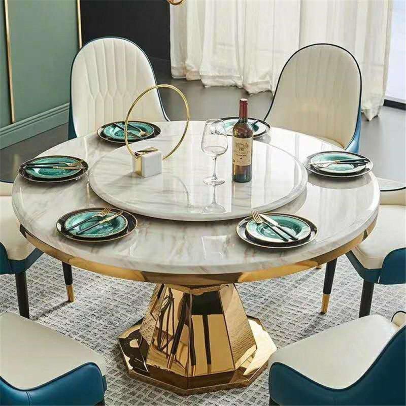 Hot Sale 1200 Glass/ Marble Round LED Light Party Dining Wedding Furniture Stainless Steel 1+6dining Table