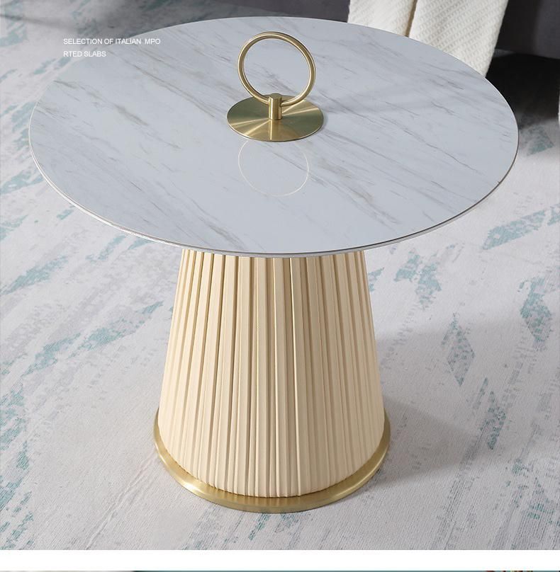 Hotel Furniture PU Leather White Marble Rock Plate Tea Table