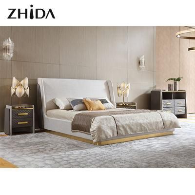 Zhida Wholesale Price High Quality Italian Style Home Furniture Luxury Design Bedroom Set Fabric King Size Bed for Hotel Villa