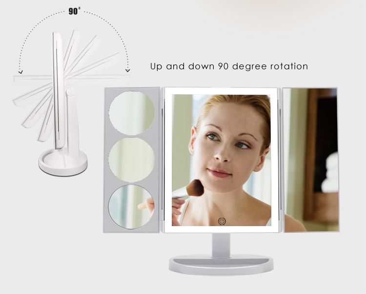 Fashion Gift Touch Switch Trifold Makeup Magnifying Mirror