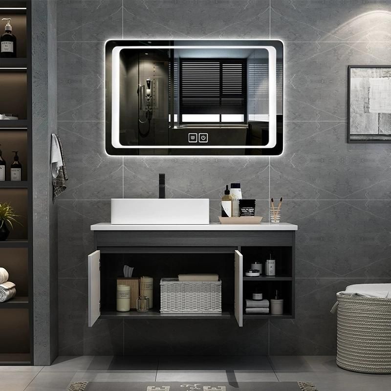 Melamine Bathroom Vanity Cabinet with Mirror, Wall Mounted, Ceramic Basin