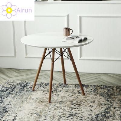 Chinese Restaurant Furniture Cheap Simple White Round Dining Table Decor with Beech Wood Legs