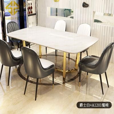 Luxury Design Stainless Steel Frame Marble Top Dining Room Table Sets Home Furniture