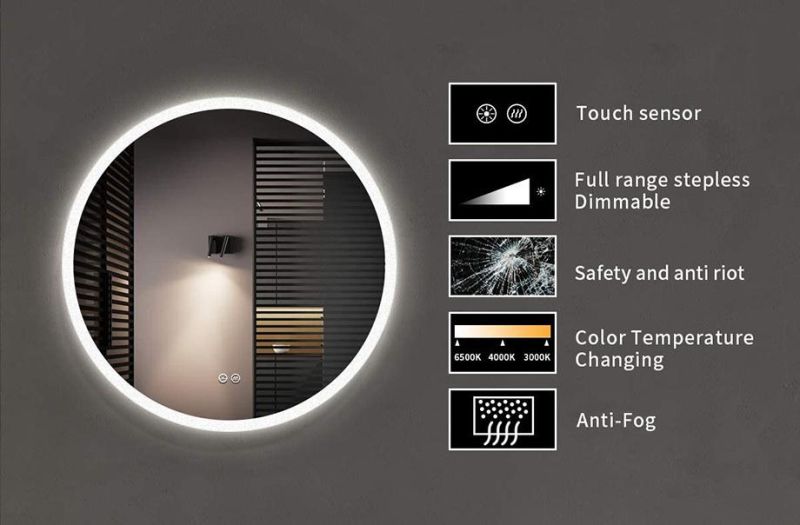 70mm Round Illuminated Lighted Bathroom Mirror LED Wall Hanging Mirror with Light OEM Factory